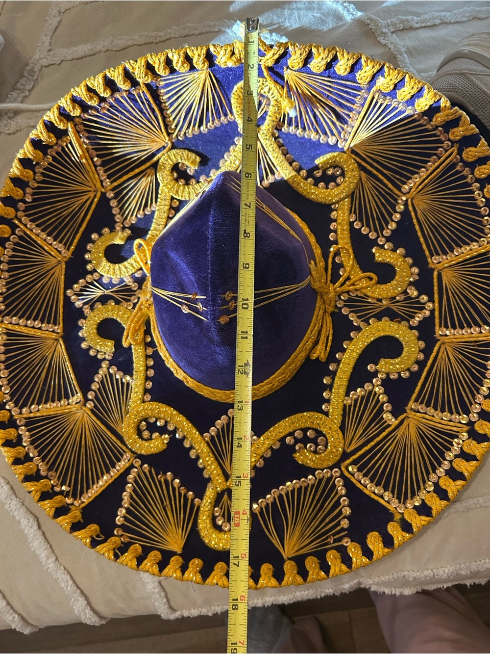 Traditional Mexican Charro Sombrero - Navy Blue with Gold Embroidery - Picture 4 of 7